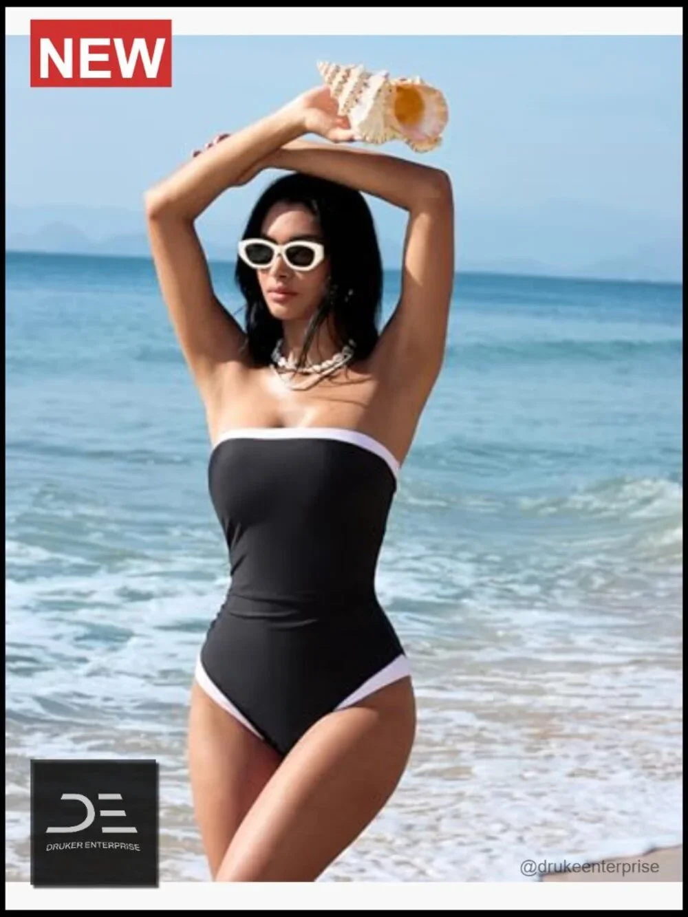 Tummy Control One Piece Swimsuit Strapless Bandeau Bathing Suit with Removable
